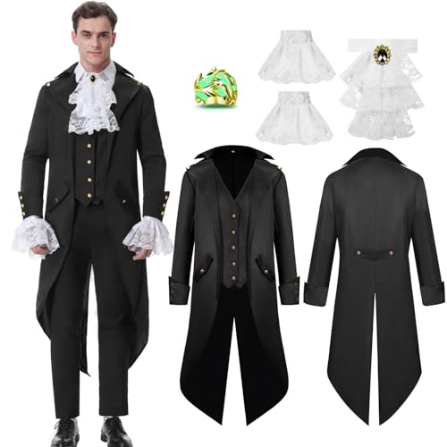 IEEILULU Mittelalter Kleidung Herren, Viktorianische Frack Herren Kostüme für Männer, Retro Gothic Steampunk Mantel Herren mit 2 Manschetten, Halloween Piraten Vampir Cosplay Kostüme (L) von IEEILULU