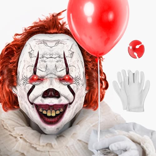 IEEILULU Pennywise Maske, Clown Maske Halloween Maske Horror mit Leuchtenden Augen, Perfekt für Halloween Horror-Events und Kostümpartys von IEEILULU