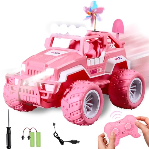 IEEILULU Pink RC Ferngesteuertes Jeep, Ferngesteuertes Auto Off-Road mit LED, 1/18 Off-Road Auto mit Windmühle, Geeignet für 3-12 Jungen Mädchen, Ideale Spielzeug Geschenke für Geburtstag (Rosa Jeep) von IEEILULU