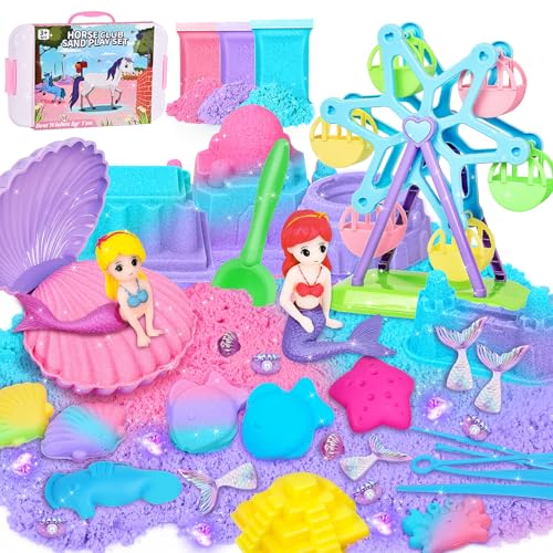 IEEILULU Sand Sandbox Set, knetsand Kit mit 1 KG Spielsand in 3 Farben, Magic Sandspielzeug Koffer Sensorisch Zaubersand Geschenk für Jungen Mädchen (Mermaid) von IEEILULU