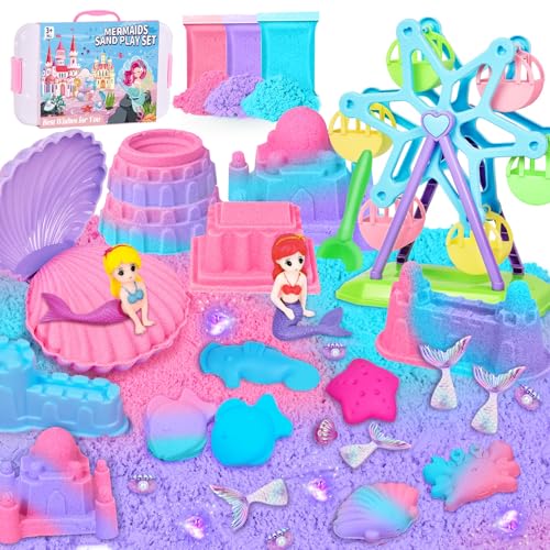 IEEILULU Sand Sandbox Set, knetsand Kit mit 1 KG Spielsand in 3 Farben, Magic Sandspielzeug Koffer Sensorisch Zaubersand Geschenk für Jungen Mädchen (Mermaid) von IEEILULU