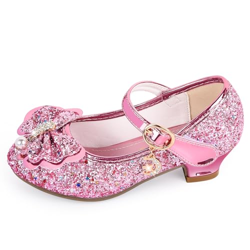 IEEILULU Prinzessin Schuhe Mädchen, Glitzer Schuhe Mädchen, Kristall Schuhe Mädchen mit Klettverschluss, Pailletten Schuhe mit Krawatte für Karneval, Hochzeit, Maskerade (Rosa-30) von IEEILULU