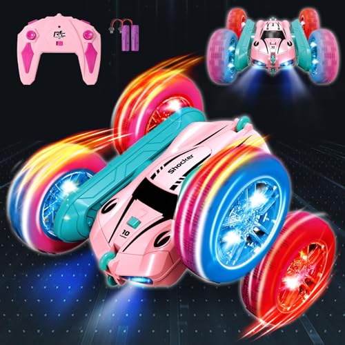 IEEILULU Remote Controlled Car Girls Boys 2.4GHz RC Stunt Car, LED Flashing RC Car, Drift Car Toy with 2 Rechargeable Batteries, Remote Controlled Car Gifts Children from 3-12 Years (Rosa) von IEEILULU