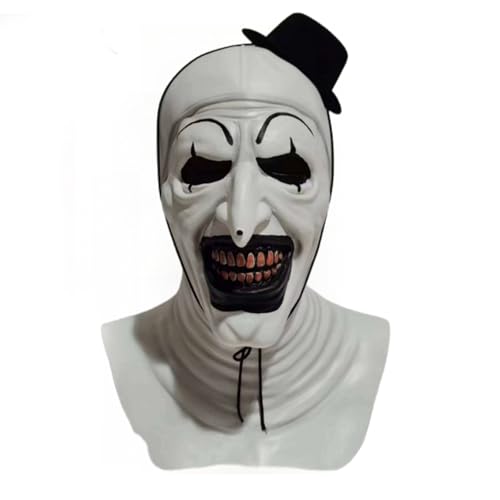 IEEILULU Terrifier Maske, Art Der Clown Maske für Erwachsene, Scary the Killer Clown Maske, Terrifier Kostüm Accessoire mit Mini Zylinderhut und Eihnachtsmannmützen, Cosplay Kostüm Requisiten (weiß1) von IEEILULU