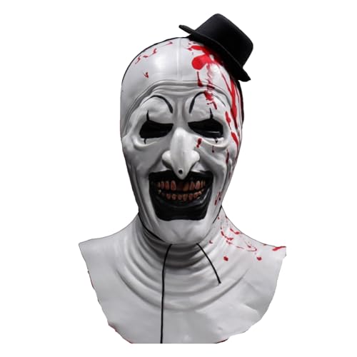 IEEILULU Terrifier Maske, Art Der Clown Maske für Erwachsene, Scary the Killer Clown Maske, Terrifier Kostüm Accessoire mit Mini Zylinderhut und Eihnachtsmannmützen, Cosplay Kostüm Requisiten (weiß2) von IEEILULU