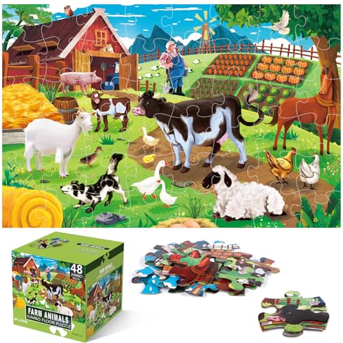 Jumbo Floor Puzzle für Kinder,Bauernhof Tiere Jigsaw Große Puzzles,48 Stück Kinder Puzzle für Kleinkinder Ages 3-5,Kinder Lernen Preschool Bildungsspielzeuge,Geburtstag Geschenk für 4-8 Jahre alt von IFLOVE