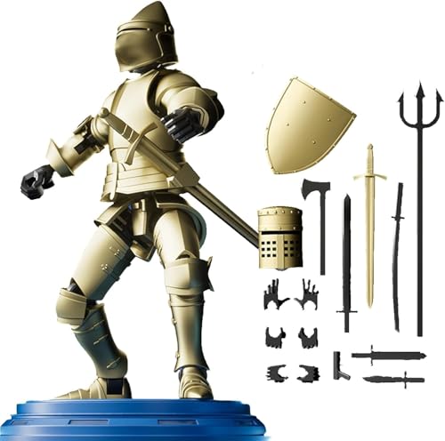 IFSLQNX Dummy 13 Roboter-Actionfigur in Rüstung, mittelalterliche Ritter-Actionfigur mit Waffen und Schilden, magnetische T13-Mehrgelenkfigur von Figuren Schreibtischspielzeug (Gold) von IFSLQNX