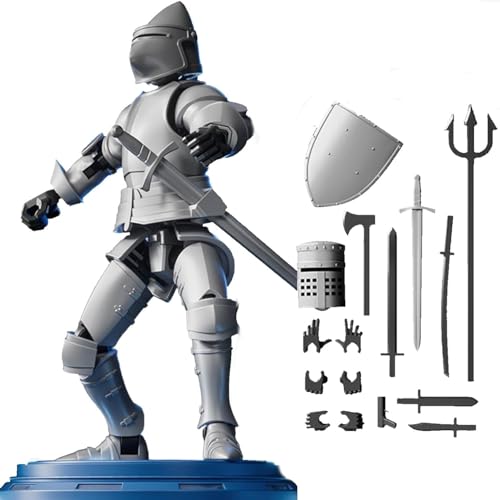 IFSLQNX Dummy 13 Roboter-Actionfigur in Rüstung, mittelalterliche Ritter-Actionfigur mit Waffen und Schilden, magnetische T13-Mehrgelenkfigur von Figuren Schreibtischspielzeug (Silver) von IFSLQNX