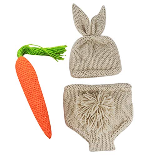 Baby-Fotografie-Requisiten for Neugeborene, Jungen und Mädchen, gehäkelte gestrickte Hasenmütze, Karottenkostüm, Säuglingskleidung, Halloween, Karneval, Ostern, Kaninchen, Verkleidung, Outfits, 0–3 Mo von IGHSNZUH