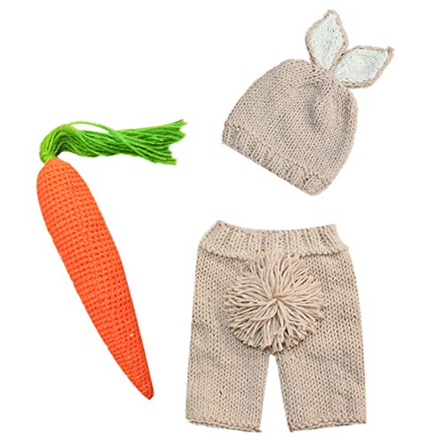 Baby-Fotografie-Requisiten for Neugeborene, Jungen und Mädchen, gehäkelte gestrickte Hasenmütze, Karottenkostüm, Säuglingskleidung, Halloween, Karneval, Ostern, Kaninchen, Verkleidung, Outfits, 0–3 Mo von IGHSNZUH