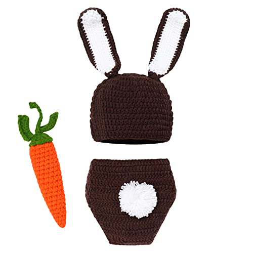 Baby-Fotografie-Requisiten for Neugeborene, Jungen und Mädchen, gehäkelte gestrickte Hasenmütze, Karottenkostüm, Säuglingskleidung, Halloween, Karneval, Ostern, Kaninchen, Verkleidung, Outfits, 0–3 Mo von IGHSNZUH