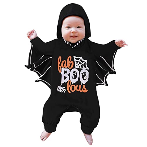 Baby Halloween Kleidung Cosplay Kostüme Strampler Fledermaus Neugeborene Baby Geschenke Kleinkind Baby Jungen Mädchen Outfits Body mit Mütze Winterkleidung Langarm Jumpsuit Babykleidung(04-black,70) von IGHSNZUH