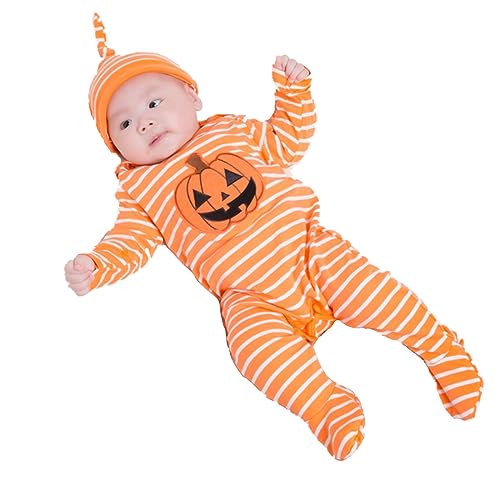 Baby Halloween Kostüme Baby Junge Mädchen Halloween Outfits Langarm Fledermaus Strampler Mütze Lässig Festival Cosplay Teufel Meine erste Halloween Kleidung Winter Jumpsuit Babykleidung(A,59) von IGHSNZUH