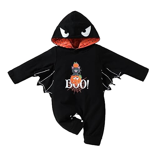 Baby Halloween Kostüme Baby Junge Mädchen Halloween Outfits Langarm Fledermaus Strampler Mütze Lässig Festival Cosplay Teufel Meine erste Halloween Kleidung Winter Jumpsuit Babykleidung(D,100) von IGHSNZUH