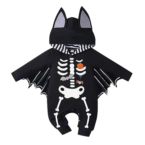 Baby Halloween Kostüme Baby Junge Mädchen Halloween Outfits Langarm Fledermaus Strampler Mütze Lässig Festival Cosplay Teufel Meine erste Halloween Kleidung Winter Jumpsuit Babykleidung(E,80) von IGHSNZUH