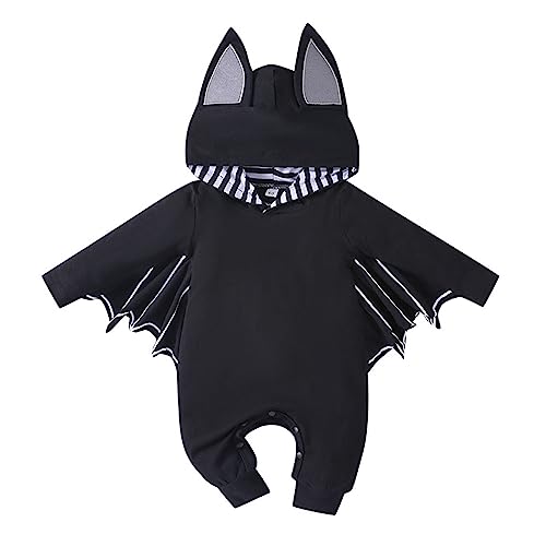 Baby Halloween Kostüme Baby Junge Mädchen Halloween Outfits Langarm Fledermaus Strampler Mütze Lässig Festival Cosplay Teufel Meine erste Halloween Kleidung Winter Jumpsuit Babykleidung(F,60) von IGHSNZUH