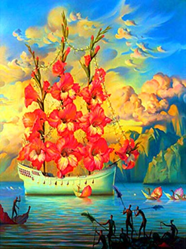 IGHSNZUH 1000 Teile Puzzle Für Erwachsene, Familienpuzzle Aus Holz, Gehirn-Herausforderungs-Puzzlespielzeug Für Kinder, Intelligenz-Puzzles Mit Roten Blumen, Segelboot-Landschaft, DIY-Eltern-Kind-Sp von IGHSNZUH