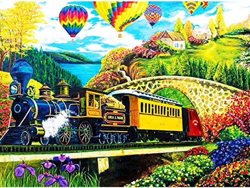 IGHSNZUH 1000 Teile Puzzle Für Erwachsene, Hölzerne Heißluftballon-Landschaftsserie, Gehirn-Herausforderungs-Puzzlespielzeug Für Kinder, Eisenbahn-Landschafts-Intelligenz-Puzzles, DIY-Eltern-Kind-Sp von IGHSNZUH