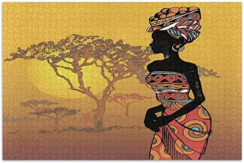 IGHSNZUH 1000 Teile Puzzle Für Erwachsene Kinder,Afrikanische Frau Afrika Tierpuzzle Lernspiele Heimdekoration von IGHSNZUH