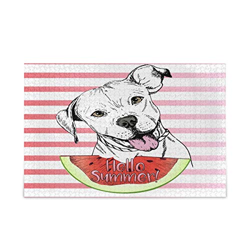 IGHSNZUH 1000 Teile Puzzles Sommer Wassermelone Tier Bulldogge Puzzle, Lustiges Spielzeug-Familienspiel Für Pädagogisches Intellektuelles Dekomprimieren/Mehrfarbig/1000 Stück von IGHSNZUH