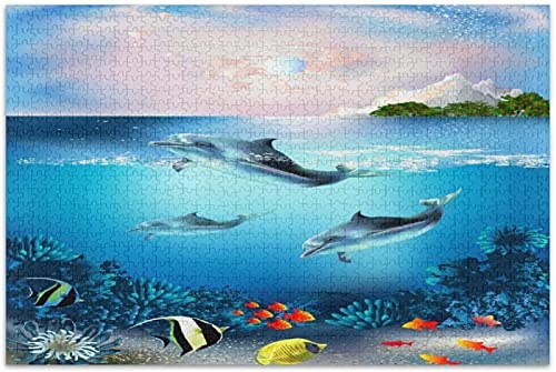 IGHSNZUH 1000-Teiliges Puzzle Für Erwachsene Und Kinder, Meerestier-Delfin-Puzzle, Lernspiele, Heimdekoration von IGHSNZUH