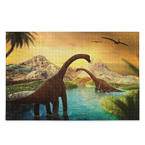 IGHSNZUH 3D-Fantasie-Dinosaurier-Puzzle, Sonnenuntergang, Berge, 1000 Teile, Puzzle, Pädagogisch, Intellektuell, Dekomprimierend, Lustiges Spiel Für Kinder, Erwachsene, Heimwanddekoration von IGHSNZUH