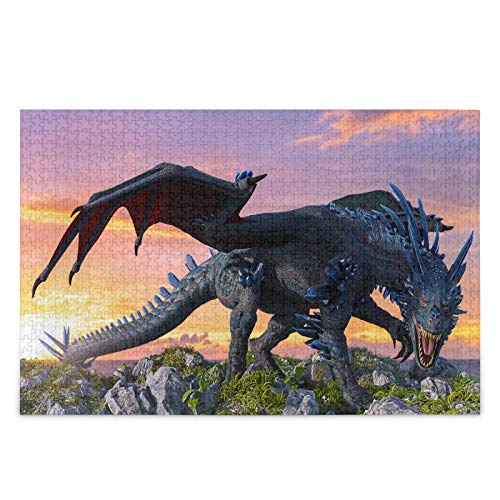 IGHSNZUH 3D-Puzzle Mit Kristalldrachen, Grüner Grasberg, 1000 Teile, Puzzle, Pädagogisches, Intellektuelles Dekomprimierungsspaßspiel Für Kinder Und Erwachsene, Heimwanddekoration von IGHSNZUH