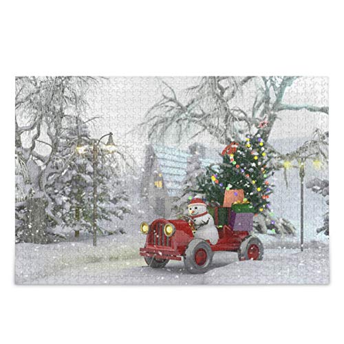 IGHSNZUH 3D-Puzzle Mit Weihnachts-Schneemann-LKW, Weihnachtsbaum, 1000 Teile, Pädagogisches, Intellektuelles Dekompressionsspaßspiel Für Kinder Und Erwachsene, Wanddekoration Zu Hause von IGHSNZUH