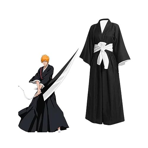 IGHSNZUH Aldult Kurosaki Ichigo Cosplay Kostüm Kimono Erwachsene Schwarz Robe Umhang Samurai Halloween Outfits(2XL) von IGHSNZUH