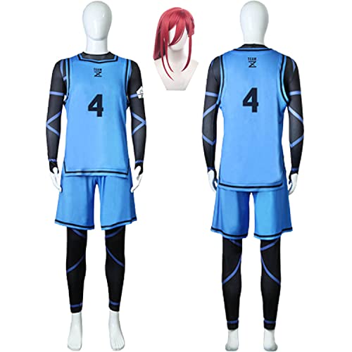 IGHSNZUH Anime Blue Lock Hyoma Chigiri Cosplay Kostüm Outfit Nr. 4 Fußballtrikot Sportbekleidung Uniform Komplettset Halloween Karneval Party Anziehanzug mit Perücke for Männer Jungen(2pcs) von IGHSNZUH