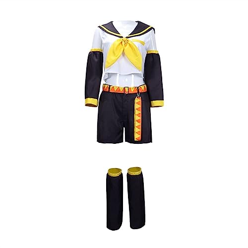 IGHSNZUH Anime Kagamine Rin/Len Cosplay Kostüm Cartoon Charakter Rin Len Sailor Uniform Komplettes Set Halloween JK Dress Up Set for Frauen Männer(Kagamine Rin,2XL) von IGHSNZUH