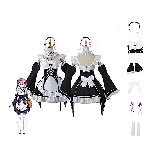 IGHSNZUH Anime Rem Cosplay Kostüm Dienstmädchen Kleid Halloween Kostüm Komplettset mit(2XL) von IGHSNZUH