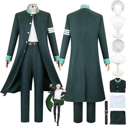 IGHSNZUH Anime Wind Breaker Hajime Umemiya Cosplay Kostüm Outfit Hayato Suo Uniform Grüner Mantel Hosen Komplettes Set Halloween Karneval Party Dress Up Anzug mit Perücke for Männer Jungen(2pcs) von IGHSNZUH