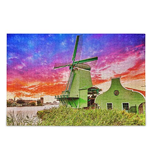 IGHSNZUH Authentische Windmühlen Puzzle Old Vororte Amsterdam Niederlande 500 Stück Rätsel Pädagogische Intellektuelle Dekomprimierende Lustige Spiel Für Kinder Erwachsene Home Wall Decor von IGHSNZUH