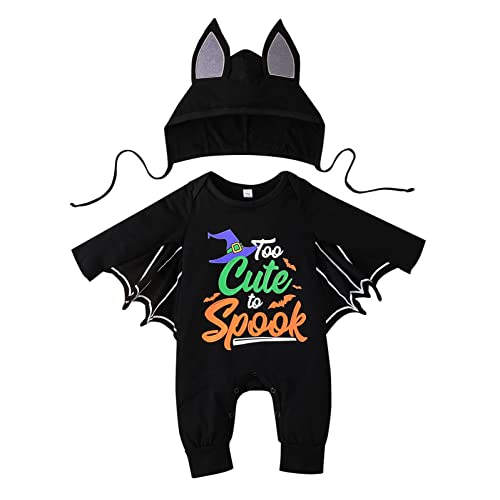 IGHSNZUH Baby 9 Monate Kleidung Mädchen Neugeborene Jungen Mädchen Halloween Cartoon Brief Drucke Cosplay Romper Infant Kostüm Bodysuit Hut Outfits Mädchen Leder Overall(Red-d,100) von IGHSNZUH