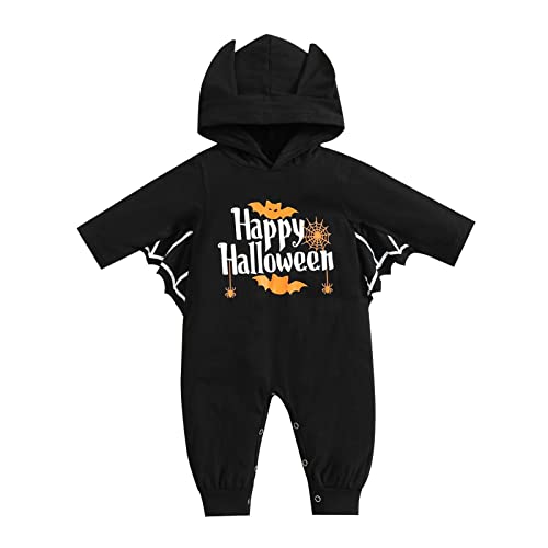 IGHSNZUH Baby-Onsies for Neugeborene, Jungen und Mädchen, Halloween, Cartoon-Drucke, Cosplay-Spielanzug, Säuglingskostüm, Overalls, Mütze, Outfits for Jungen, weiche Hemden(Black#4,100) von IGHSNZUH