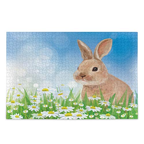 IGHSNZUH Fröhliches Osterhasen-Kaninchen-Puzzle, Frühlingsblumen, 500 Teile, Puzzle, Pädagogisch, Intellektuell, Dekomprimierend, Lustiges Spiel Für Kinder, Erwachsene, Heimwanddekoration von IGHSNZUH