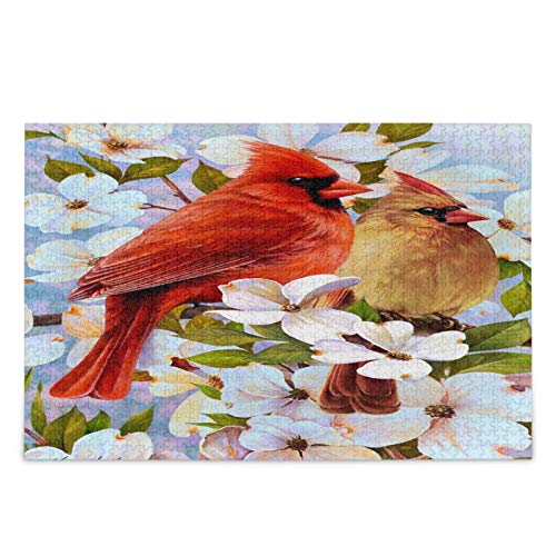 IGHSNZUH Frühlings-Kardinalvögel-Puzzle, Kirschblüten-Blume, Blumenmuster, 500 Teile, Puzzle, Pädagogisch, Intellektuell, Dekomprimierend, Lustiges Spiel Für Kinder, Erwachsene, Heim-Wanddekoration von IGHSNZUH