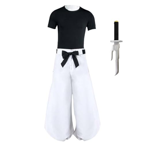 IGHSNZUH Fushiguro Toji Cosplay-Kostüm for Halloween, japanisches Anime-Rollenspiel, lässiges tägliches Outfit, schwarzes T-Shirt und weiße Hose mit Waffen-Requisiten, komplettes Set(Set 1,2pcs) von IGHSNZUH