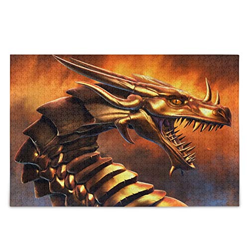 IGHSNZUH Goldenes Drachen-Puzzle, Feuertier, 500 Teile, Puzzle, Pädagogisch, Intellektuell, Dekomprimierend, Lustiges Spiel Für Kinder Und Erwachsene, Heim-Wanddekoration von IGHSNZUH