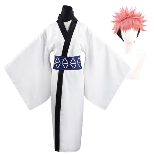 IGHSNZUH JJK Kostüm Ryomen Sukuna Cosplay Kimono Weiße Robe Uniform for japanische Anime-Rollenspiel-Outfits(Kimono With Wig,2pcs) von IGHSNZUH