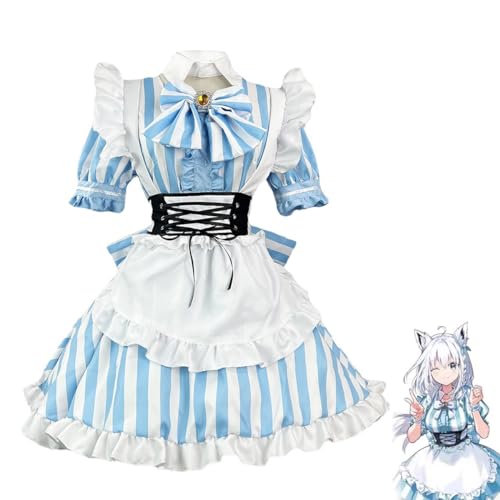 IGHSNZUH Japanisches Anime-Lolita-Dienstmädchen-Outfit, JK-Uniform, Marineblauer Matrosenanzug, blau-weiß gestreiftes Damen-Sommerkleid, Azur Lane Cosplay-Kostüm(2pcs) von IGHSNZUH