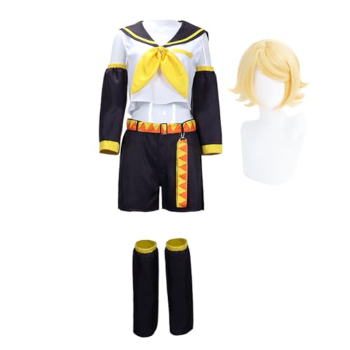 IGHSNZUH Kagamine Rin Cosplay Kostüm Marineblauer Matrosenanzug High School Uniform for Halloween Comic Con Anime Spiel Rollenspiel Komplettset Outfits(Rin-type 2+wig,2pcs) von IGHSNZUH