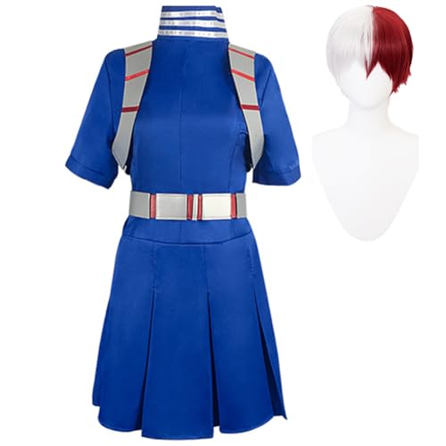 IGHSNZUH MHA Kostüm Todoroki Shouto Cosplay Kleid Damen Blaue Uniformkleider mit Gürtel Komplettsets Kampfoutfit for Anime-Fans Rollenspiele von IGHSNZUH