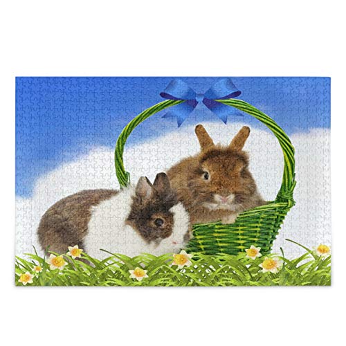 IGHSNZUH Osterkaninchen-Korb-Puzzle, Blauer Himmel, Frühling, Wildblume, 500 Teile, Puzzle, Pädagogisch, Intellektuell, Dekomprimierend, Lustiges Spiel Für Kinder, Erwachsene, Heim-Wanddekoration von IGHSNZUH