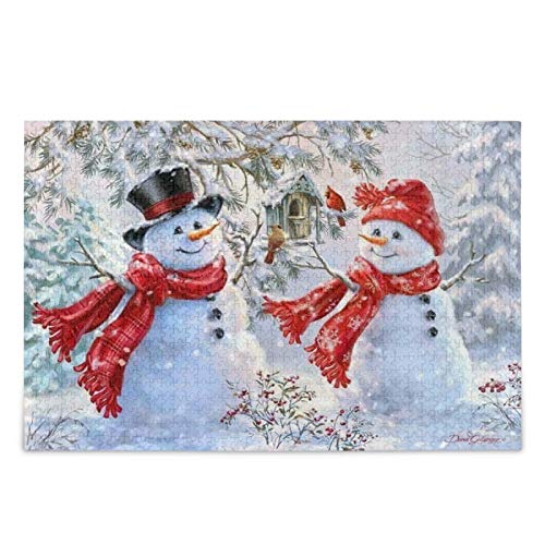 IGHSNZUH Puzzle Mit Zwei Schneemännern, Winter-Kardinalvögel, 1000 Teile, Puzzle, Pädagogisch, Intellektuell, Dekomprimierend, Lustiges Spiel Für Kinder Und Erwachsene, Heim-Wanddekoration von IGHSNZUH