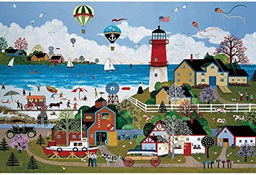 IGHSNZUH Puzzles, Hoher Schwierigkeitsgrad, 1000 Teile, Holzpuzzles, Raumdekoration – Happiness Small Town, 50 X 75 cm von IGHSNZUH