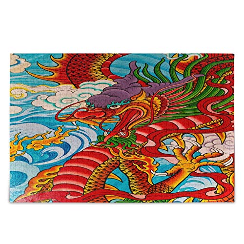 IGHSNZUH Red Fire Dragon Painting Puzzle Blue Clound 500 Teile Puzzles Pädagogisches Intellektuelles Dekomprimierungsspaßspiel Für Kinder Erwachsene Heimwanddekoration von IGHSNZUH