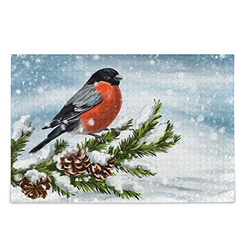 IGHSNZUH Vogel-Kardinalzweig-Puzzle, Weihnachten, Winter, Fichte, 500 Teile, Puzzle, Pädagogisch, Intellektuell, Dekomprimierend, Lustiges Spiel Für Kinder, Erwachsene, Heim-Wanddekoration von IGHSNZUH