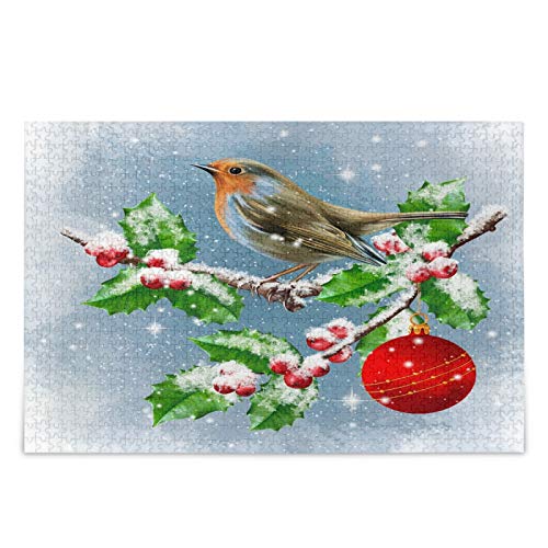 IGHSNZUH Weihnachten Wintermeise Vogel Puzzle Stechpalmenzweig Rote Beere 500 Teile Puzzles Pädagogisches Intellektuelles Dekomprimierungsspaßspiel Für Kinder Erwachsene Heimwanddekoration von IGHSNZUH